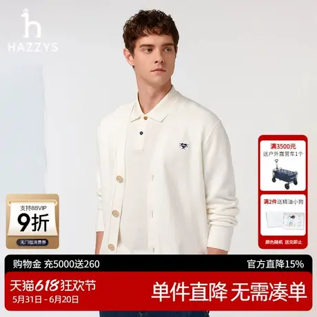 HAZZYS哈吉斯25春季新款男休闲上衣外套纯色V领长袖纯棉针织衫潮图片