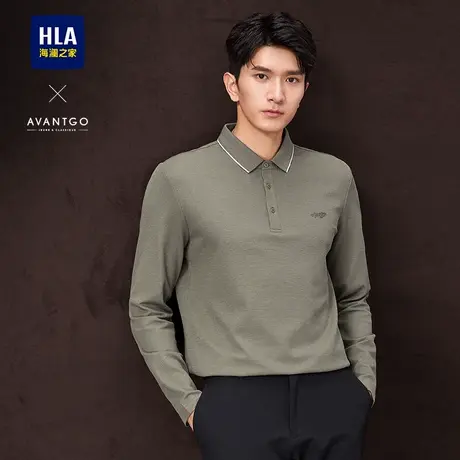 HLA/海澜之家轻商务时尚系列长袖polo衫春秋季翻领绅士透气长袖男商品大图