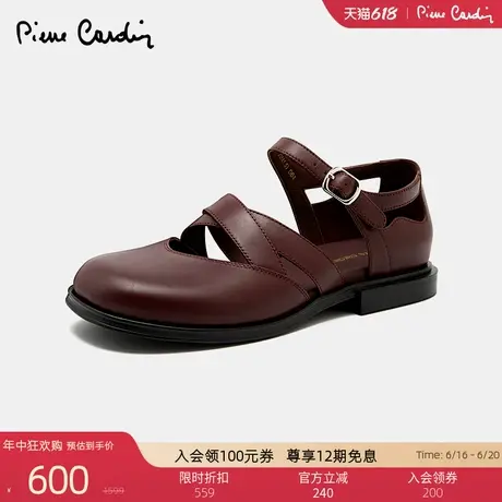 Pierre Cardin/皮尔卡丹女鞋交叉带一字形玛丽珍凉鞋简约百搭真皮图片