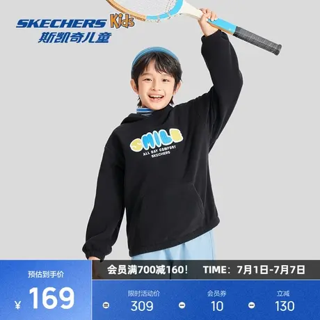 斯凯奇童装儿童休闲连帽套头卫衣秋冬复古男女童潮流风尚针织上衣图片