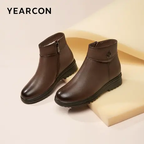 意尔康女鞋2023冬季羊毛短靴真皮短筒皮靴中老年妈妈棉鞋加绒保暖图片