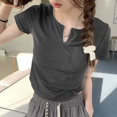 辣妹纯欲风短袖t恤女2023年夏季新款修身显瘦短款高腰露脐上衣潮商品大图