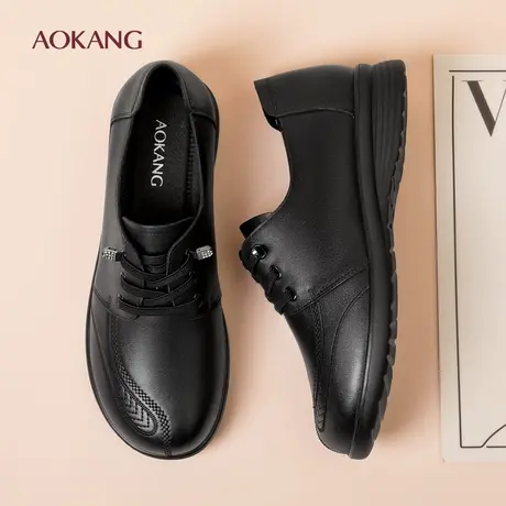 奥康 女鞋2026春季新款真皮舒适单鞋系带通勤皮鞋女中老年妈妈鞋N图片