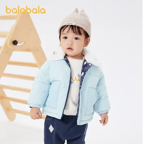 巴拉巴拉宝宝棉服春装男童毛线翻领外套新款棉衣两面穿潮洋气可爱图片