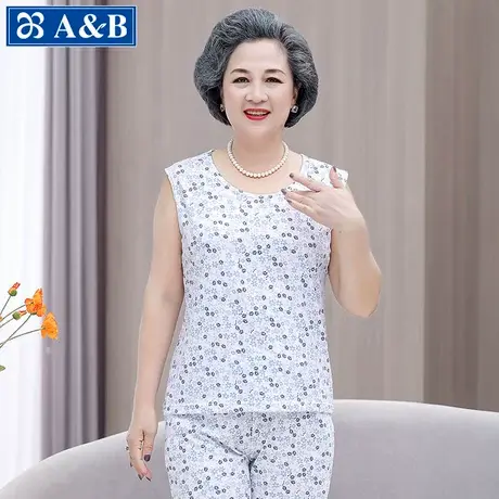 ab汗衫女中老年纯棉无袖背心夏季全棉宽松大码透气奶奶家居服睡衣商品大图