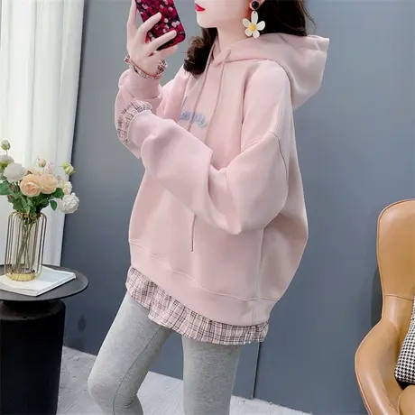 设计感衬衫拼接假两件连帽卫衣女春季2025年新款宽松显瘦洋气上衣图片