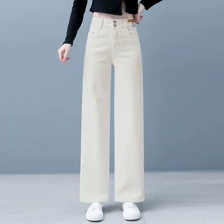 拉夏贝尔窄版阔腿牛仔裤女2025秋冬新款高腰显瘦垂感宽松直筒裤子商品大图