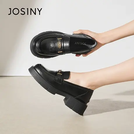 Josiny/卓诗尼秋季2025厚底乐福鞋软皮鞋子英伦风小皮鞋复古百搭商品大图