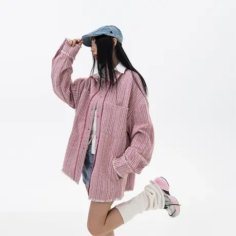 设计感针织格子外套女春秋2023新款美式复古甜酷风宽松小香风夹克商品大图