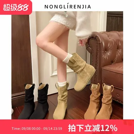 弄里人佳大码女鞋41-42码短靴25新款堆堆靴英伦风马丁靴40宽胖脚商品大图