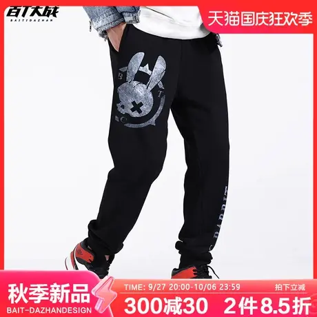 裤子休闲裤ins高街潮牌美式休闲运动秋冬oversize宽松加绒卫裤男图片