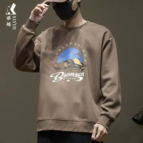 美式复古套头卫衣男360g印花双面棉大码宽松内搭打底衫上衣2023秋图片