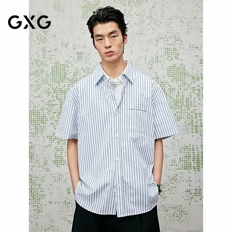 [商场同款]GXG男装 条纹衬衫休闲通勤短袖衬衣25夏新品G25X232013图片