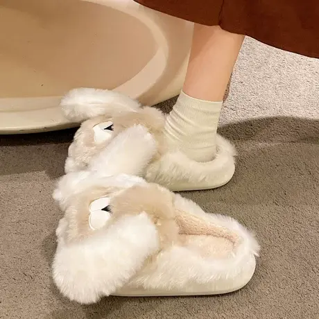 棉拖鞋女可爱长耳朵小狗秋冬季学生时尚居家室内厚底保暖棉拖冬天图片