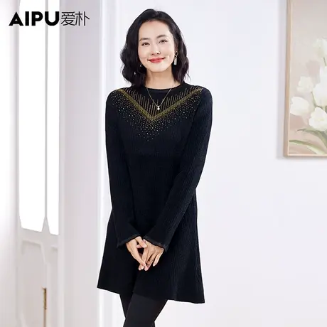 爱朴【直播专享】2023大码女装秋冬新款时髦气质圆领中长款上衣女图片