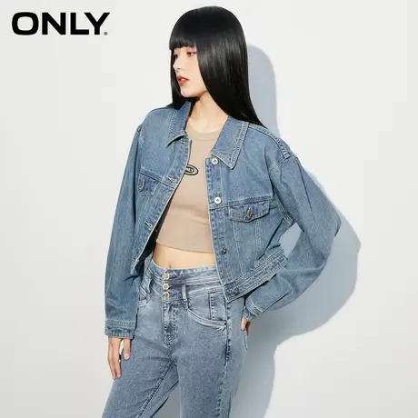 【买5免1】ONLY奥莱设计感长袖短款休闲直筒牛仔外套女商品大图