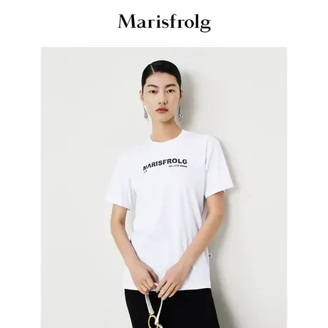 【30周年限定】玛丝菲尔2023年夏季新款白色圆领休闲印花短袖T恤商品大图