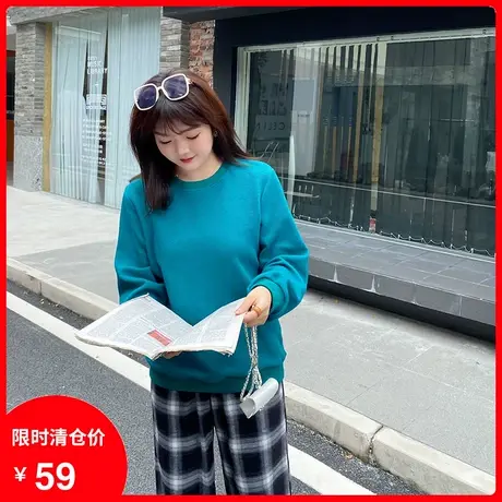 2024春新款套头显瘦宽松休闲胖MM华夫格卫衣女上衣大码打底内搭图片