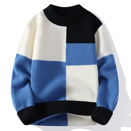 撞色毛衣男半高领加厚打底线衣冬季休闲潮流宽松百搭学生针织衫图片