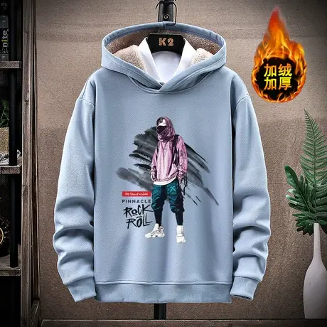 2023秋冬季新款连帽卫衣男士宽松潮流ins加绒加厚保暖冬装上衣服商品大图