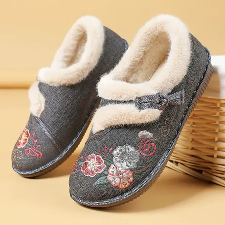 老北京棉鞋女2023新款奶奶鞋冬加绒防滑高帮妈妈鞋中老年绣花鞋女商品大图