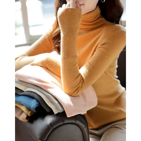 宝诗黎春季女装新款纯色针织打底衫2024修身显瘦内搭毛衣高领上衣商品大图