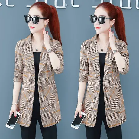 2024新款春装小西装女外套格子休闲韩版修身长袖西服女小个子上衣图片