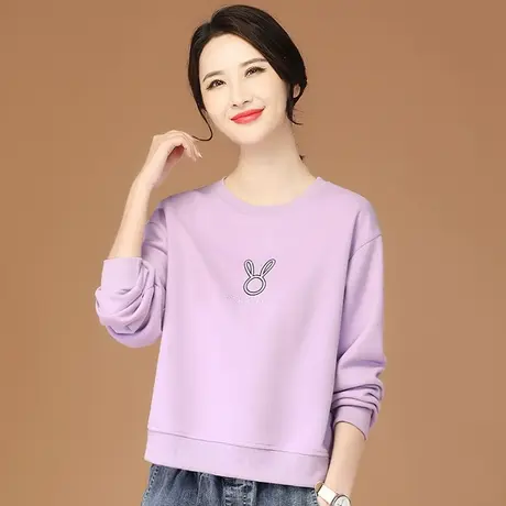 韩潮袭人韩系刺绣宽松圆领卫衣女2024春新款小个子短款长袖T恤薄图片