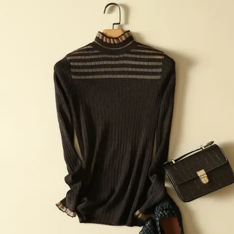 半高领毛衣打底衫女士内搭春秋冬2023年新款爆款洋气蕾丝针织上衣商品大图