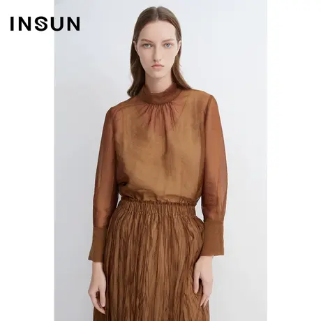 INSUN恩裳春季抽褶H型美拉德衬衫图片