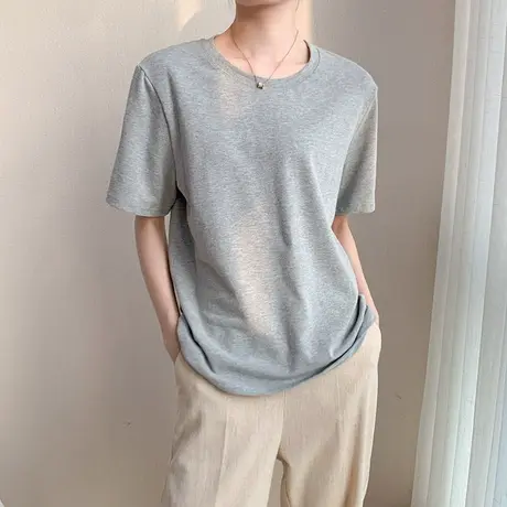 半袖圆领打底衫女2023春季新款短袖T恤纯棉宽松基础款纯色上衣商品大图