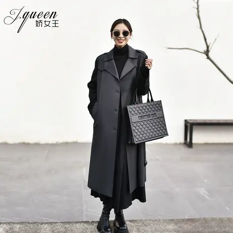 风衣外套女2024春季复古英伦风高级设计感宽松休闲中长款绑带大衣商品大图