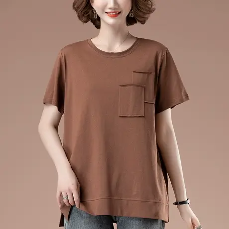 短袖t恤女夏季宽松加肥加大码女装中年妈妈纯棉百搭遮肚显瘦体恤商品大图