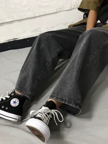 清仓2023春秋夏新复古高腰阔腿牛仔裤女学生宽松显瘦直筒长裤图片