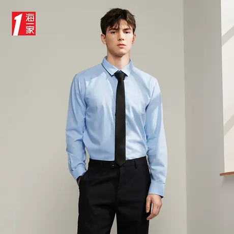 海一家易打理长衬2023秋季新款亲肤棉商务休闲小绣花长袖衬衫男图片