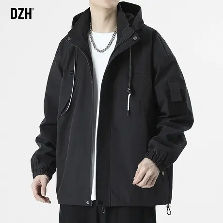 男士黑色工装连帽外套男潮牌春秋休闲夹克男装2023年新款运动上衣商品大图