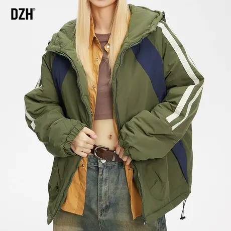 情侣军绿色连帽棉服男女冬季加厚保暖棉衣男士2024新款冬装防寒服商品大图