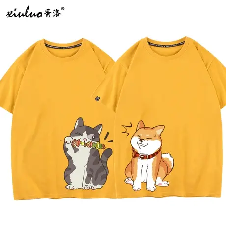 秀洛美短小猫咪柴犬秋田犬狗狗doge印花情侣装痛衣夏小众T恤短袖商品大图