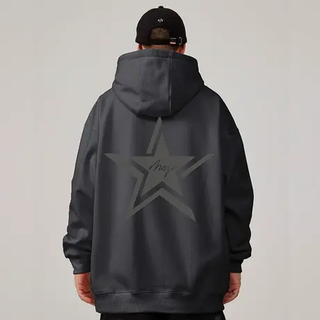 灰色oversize港风连帽卫衣潮牌大码男装秋冬季加绒嘻哈胖男生外套图片