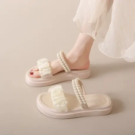 厚底拖鞋女仙女风2024年夏季新款外穿珍珠平底时尚两穿凉拖鞋ins商品大图