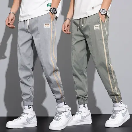 春秋款侧边条纹工装裤男士束脚宽松休闲裤子男裤夏季薄款潮牌夏裤图片