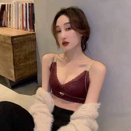 调整型内衣女小胸聚拢蕾丝无磁加厚款平胸专用红色本命年文胸bra图片