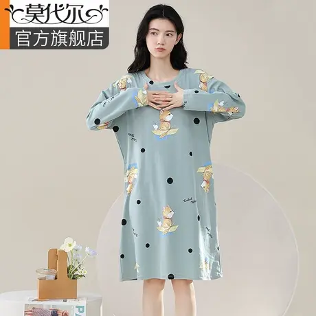 睡裙女秋季纯棉长袖中长款连衣裙休闲卡通睡衣女士家居服2023新款图片
