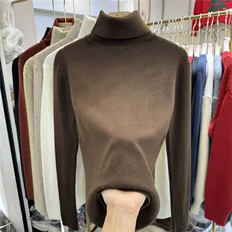 高领螺纹纯色针织衫女2023年秋冬新款百搭修身显瘦内搭打底衫上衣图片
