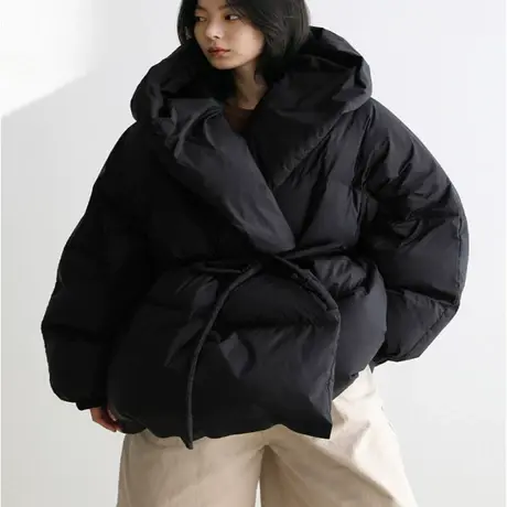 冬装新款羽绒棉衣女短款韩版宽松大码系带休闲保暖棉袄气质棉服潮图片