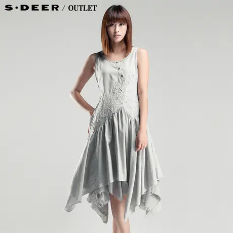 sdeer圣迪奥专柜正品女夏绣花不规则摆斜连衣裙3281234图片