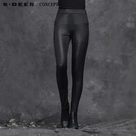 sdeer圣迪奥专柜正品简约暗花纹修身弹力女裤长裤S15480847商品大图
