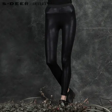 【清仓】sdeer圣迪奥女黑色薄款外穿打底裤长裤S16180873商品大图