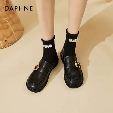 达芙妮英伦风小皮鞋女夏季薄款平底软皮软底黑色一脚蹬2022年新款商品大图