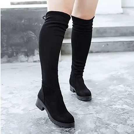 靴子女厚底过膝长靴女2023新款秋冬显瘦绒面长筒靴弹力瘦瘦靴女鞋图片